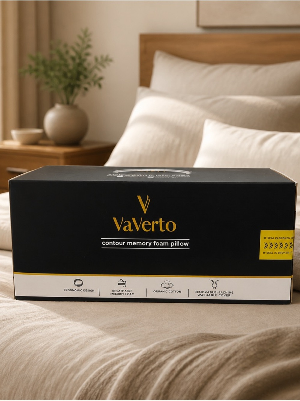 Contour Memory Foam Pillow - Black and Yellow Accent SEALED! stomach,back,side